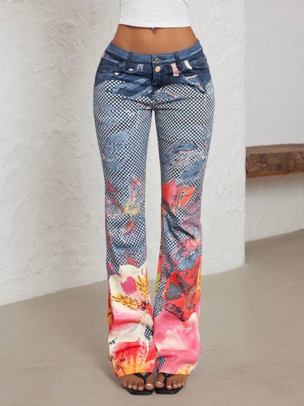 Fashion Nova Blue Jeans with Pink and Coral Floral Print